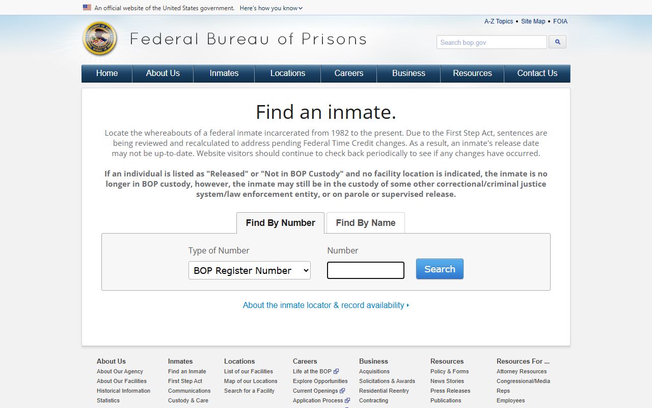 Cross County federal inmate search through the BOP locator